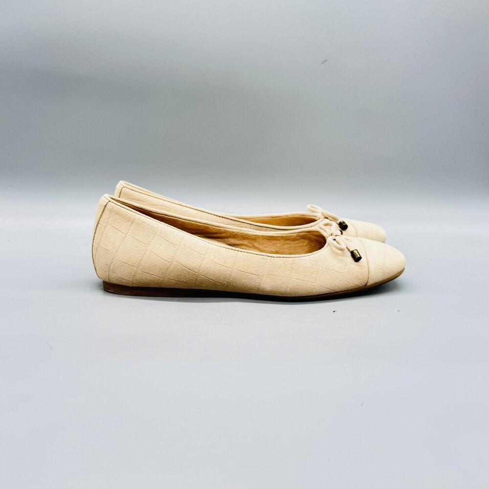 Vionic Shoes Womens 8 Beige Faux Suede Klara Ballet Flats Bow Slip On Comfort